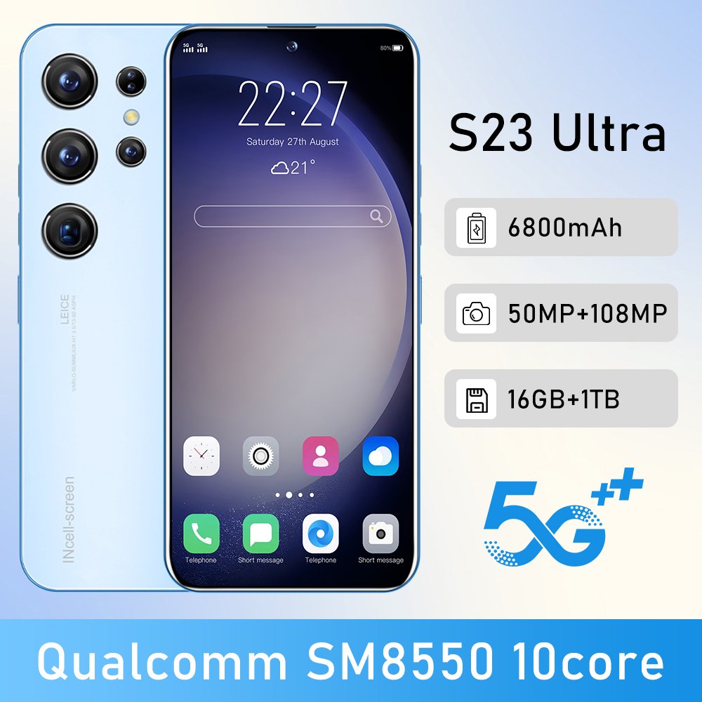 2023 New Original S23+ ultra global Unlock cell phone 3G 4G 5G Smartphone 7.3 inch Full display Cheap Big screen MobilePhones